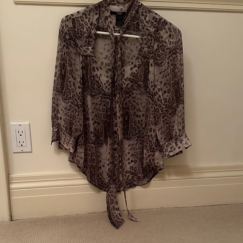 Smythe Tie Leopard Print Blouse in Brown and Cream